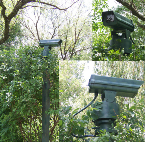 Bosh Camera in a camouflaged pan / tilt / zoom case